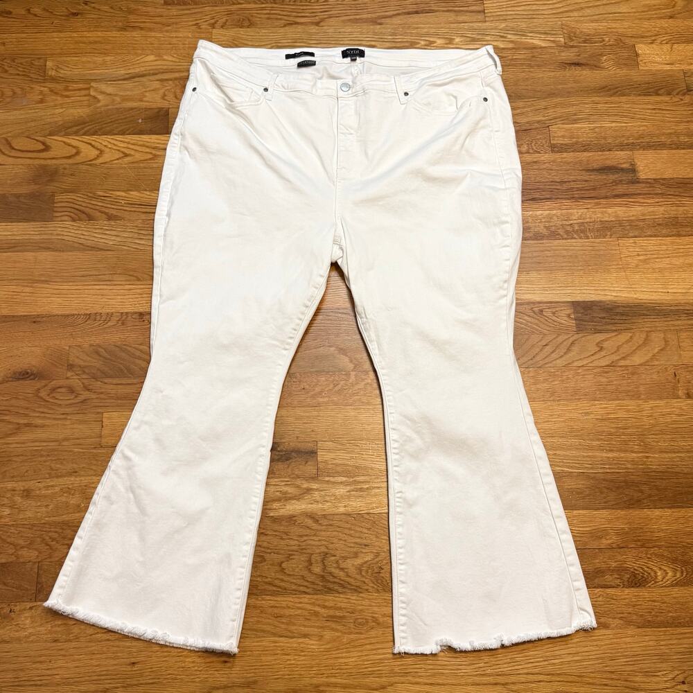 NYDJ Womens Plus 24 W White Lift Tuck Fits Everything Flare Jeans Frayed Pockets